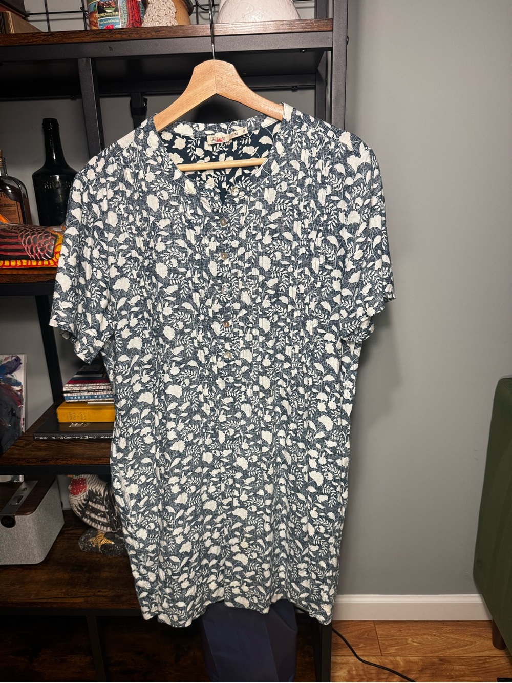 Faherty Floral Short-Sleeve Womens Dress - Blue & White with pockets